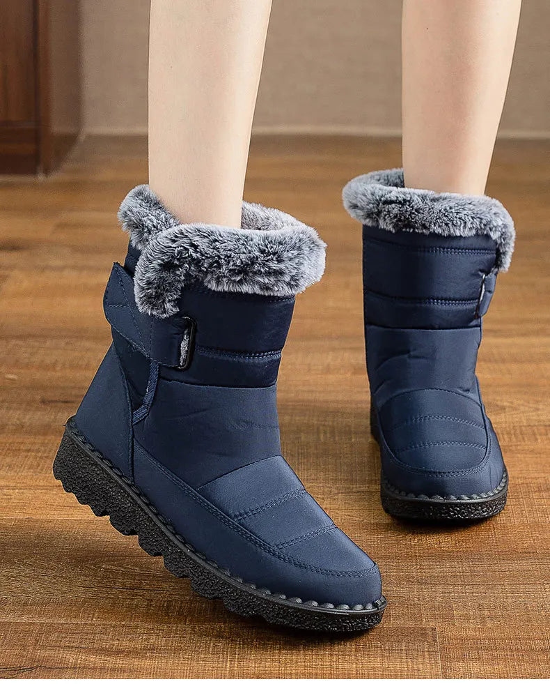 Women’s Mid-Calf Fur Lined Snow Boots – Warm Winter Walking Boots with Hook & Loop
