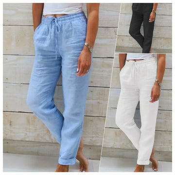 TrendLux Women's Cotton Linen Summer Pants – High Waist Casual Trousers