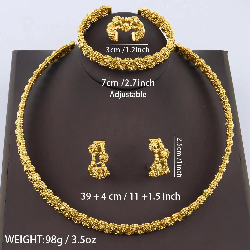 Women's Gold Plated Charm Jewellery Set — Necklace, Bracelet, Ring & Earrings for Party & Wedding TrenLux Wear