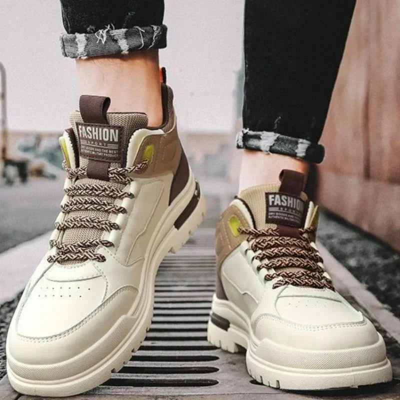 Men's high-top street sneakers by TrendLux Wear featuring non-slip soles and vulcanized ankle design.