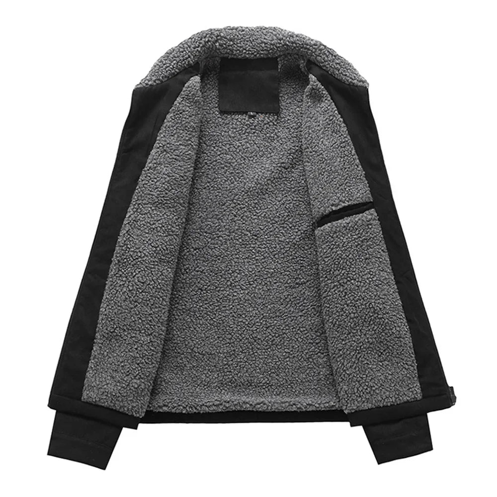 Men's fleece-lined suede workwear jacket by TrendLux Wear, windproof and casual business coat with durable suede exterior.