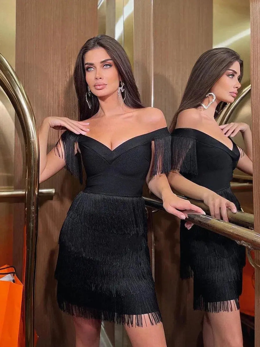 TrenLux Wear Women's Elastane One-Shoulder Fringed Slim-Fit Club Mini Dress The Glow Sanctuary