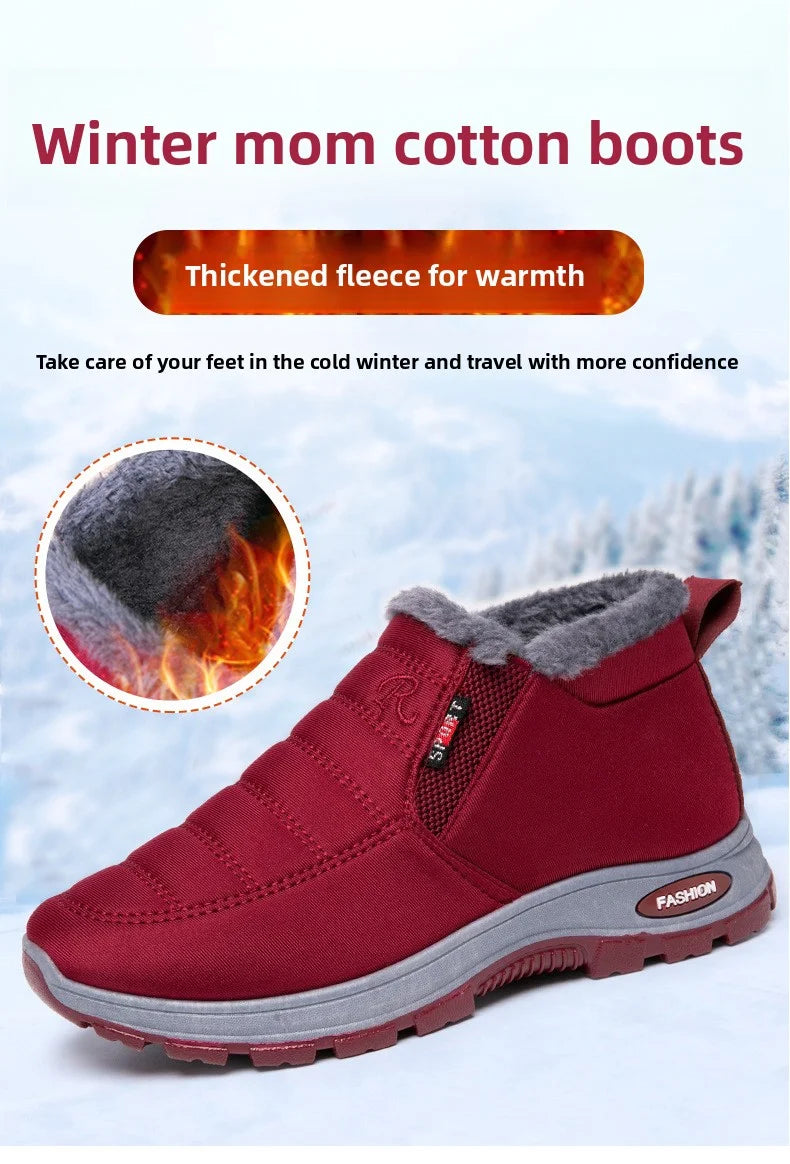 Women’s Plush Winter Snow Boots – Warm Slip-On Ankle Booties with Rubber Sole
