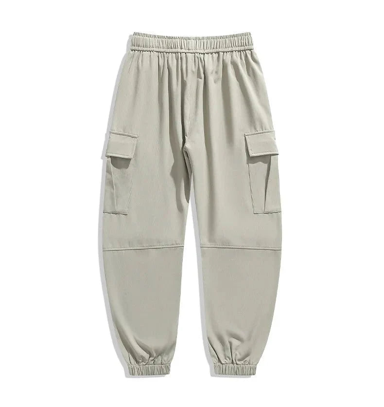 Men's wide leg casual trousers by TrendLux Wear, high street loose fit multi-pocket pants in six colors, shown in a relaxed fit.