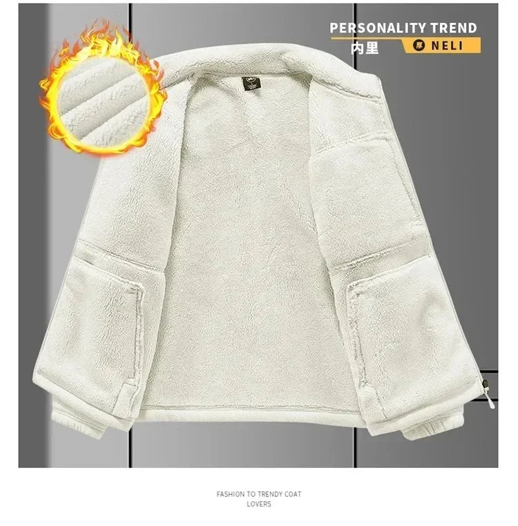 Men's fleece-lined hooded winter jacket by TrendLux Wear, zip-up casual coat in plus sizes S–6XL, front view with hood down