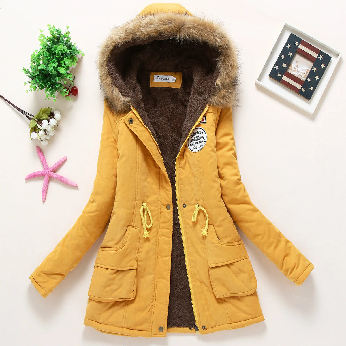 Women’s Military Hooded Puffer Parka – Cotton-Filled Fur-Trimmed Winter Coat