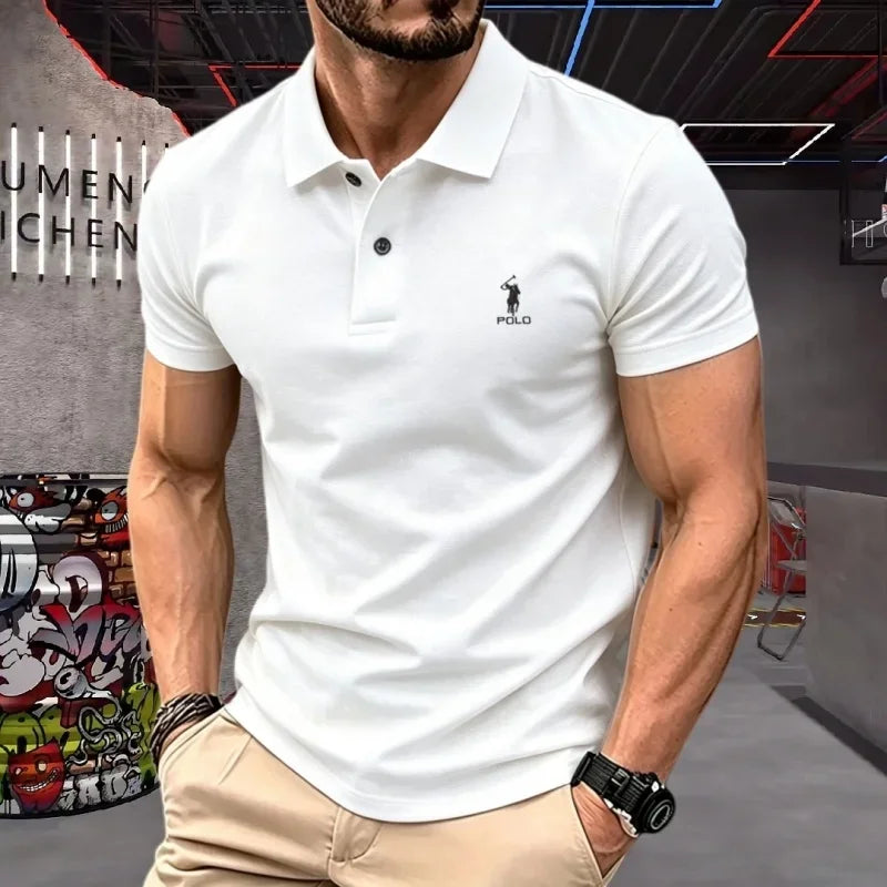 Men's Embroidered Cotton Short-Sleeve Polo