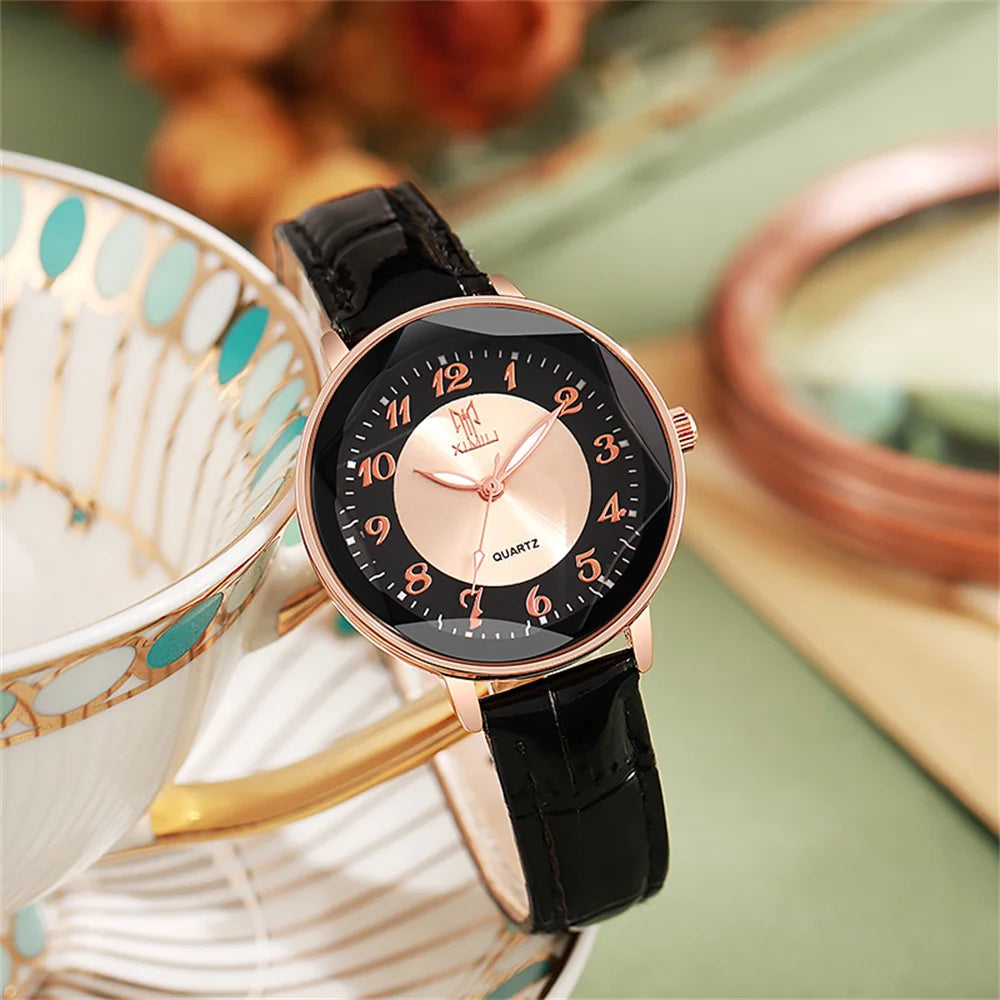 TrenLux Wear Women's Simple Casual Arabic Numeral Leather Strap Business Quartz Wristwatch TrenLux Wear