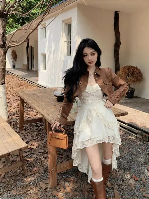 TrenLux Wear Women's Polyester-Cotton Lace Ruffle Off-Shoulder Sling Midi Dress The Glow Sanctuary
