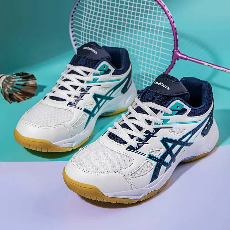 Unisex TrendLux Wear anti-slip court sneakers for badminton and table tennis, athletic shoes with rubber soles and breathable mesh upper.