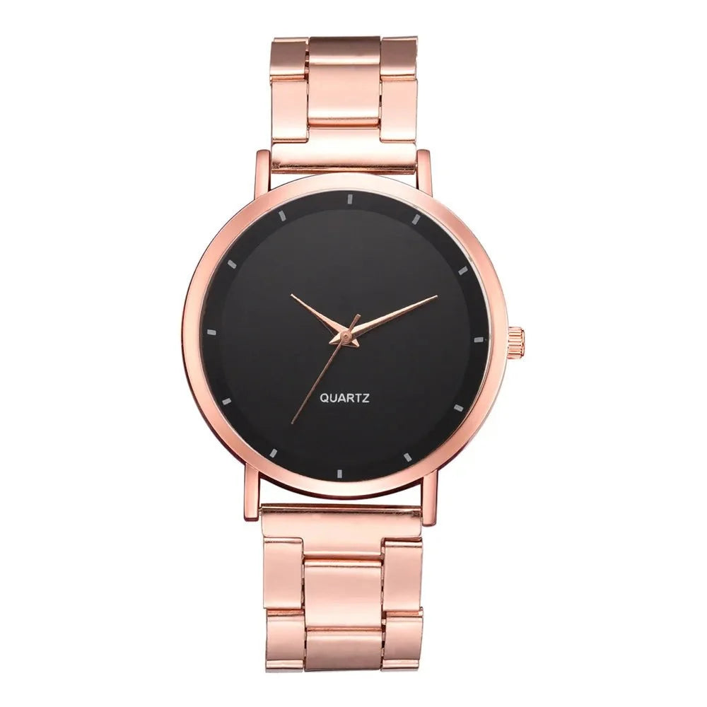 Women's rose gold stainless steel TrendLux Wear watch with a sleek round face and elegant design.