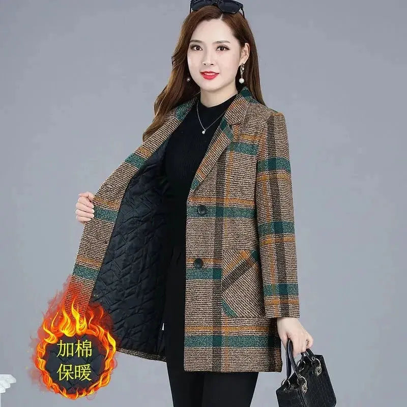 TrenLux Wear Women's Plaid Woolen Overcoat — Elegant Double-Breasted Autumn Winter Coat TrenLux Wear