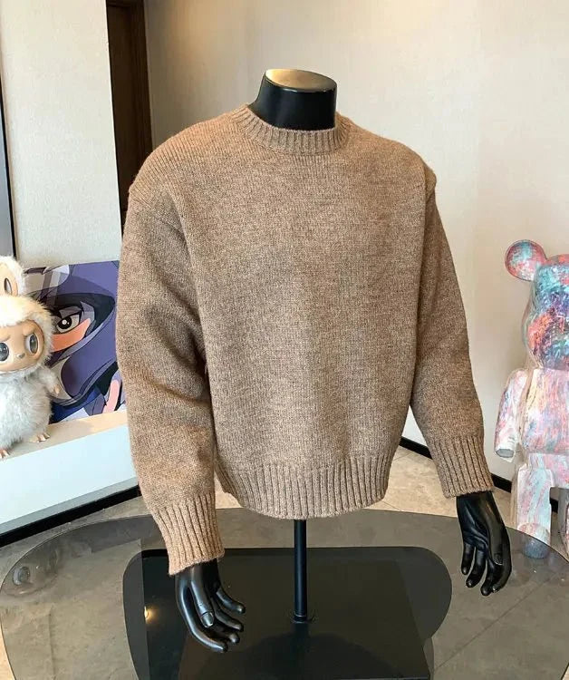 Men's cashmere-blend round neck pullover sweater by TrendLux Wear in five colors, perfect for autumn and winter wear.