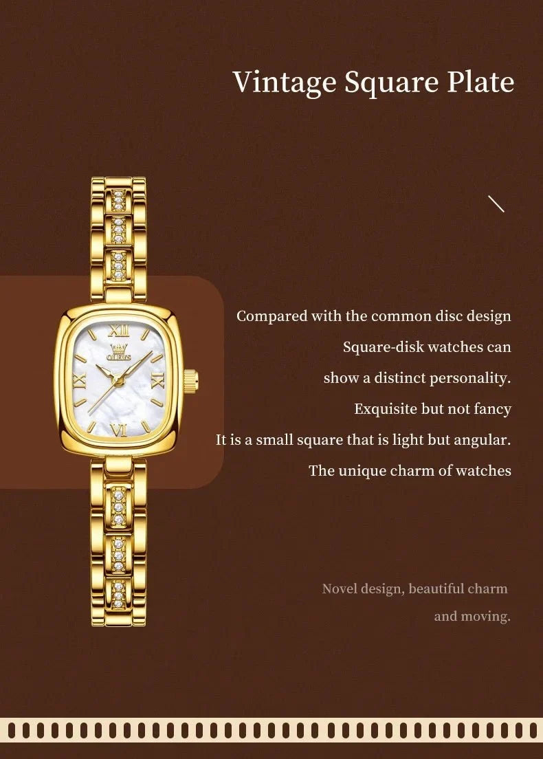 TrendLux Wear OLEVS women's luxury square watch with a sleek silver case and black strap, stylish and elegant accessory.
