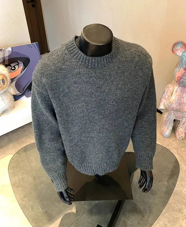 Men's cashmere-blend round neck pullover sweater by TrendLux Wear in five colors, featuring a cozy autumn winter knit design.