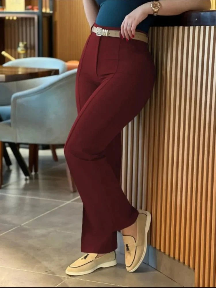 Women's high waist straight leg work pants by TrendLux Wear, slim fit elegant trousers shown in a stylish, professional design.