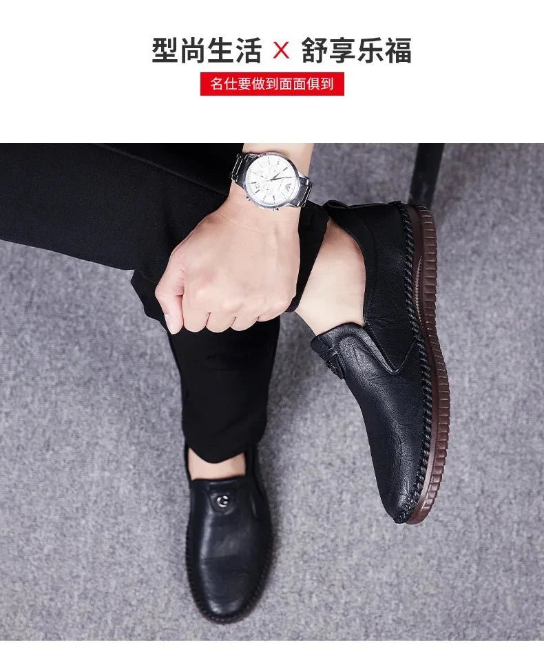 Men's genuine leather slip-on loafers by TrendLux Wear with breathable soft sole and moccasin-style casual shoe design