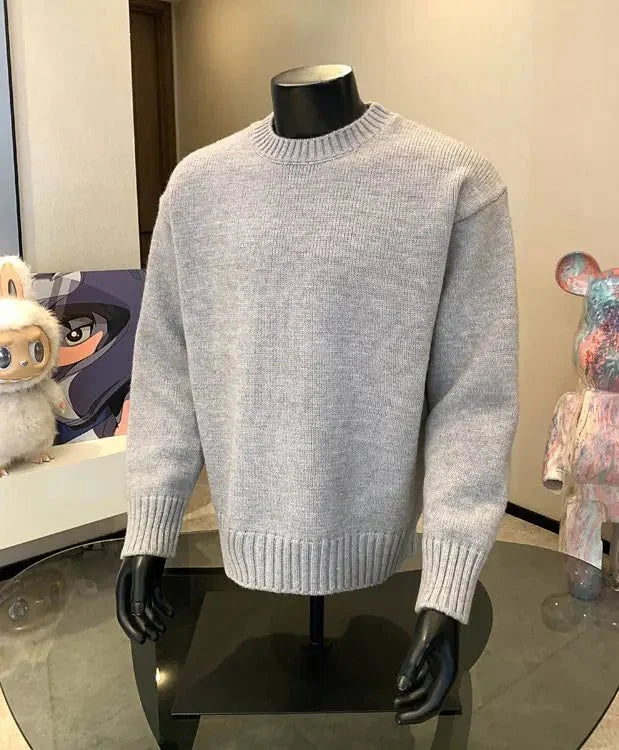 Men's cashmere-blend round neck pullover sweater by TrendLux Wear in five colors, featuring a cozy autumn winter knit design.