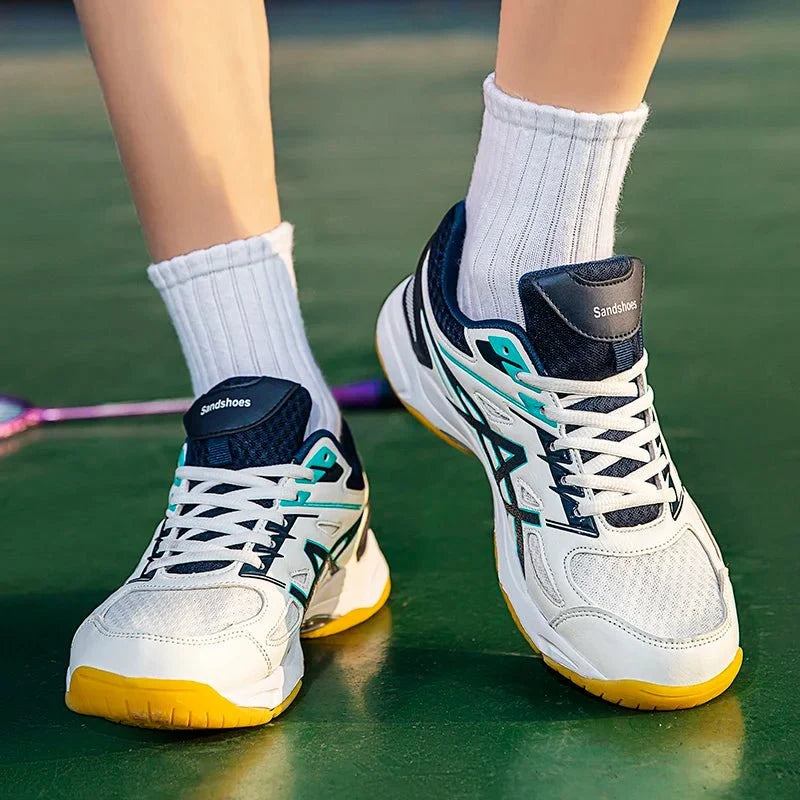 Unisex TrendLux Wear athletic court sneakers with anti-slip soles, ideal for badminton and table tennis gameplay.