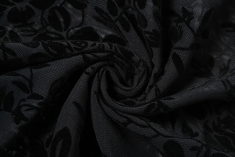 Black Sheer Floral Backless Maxi Dress