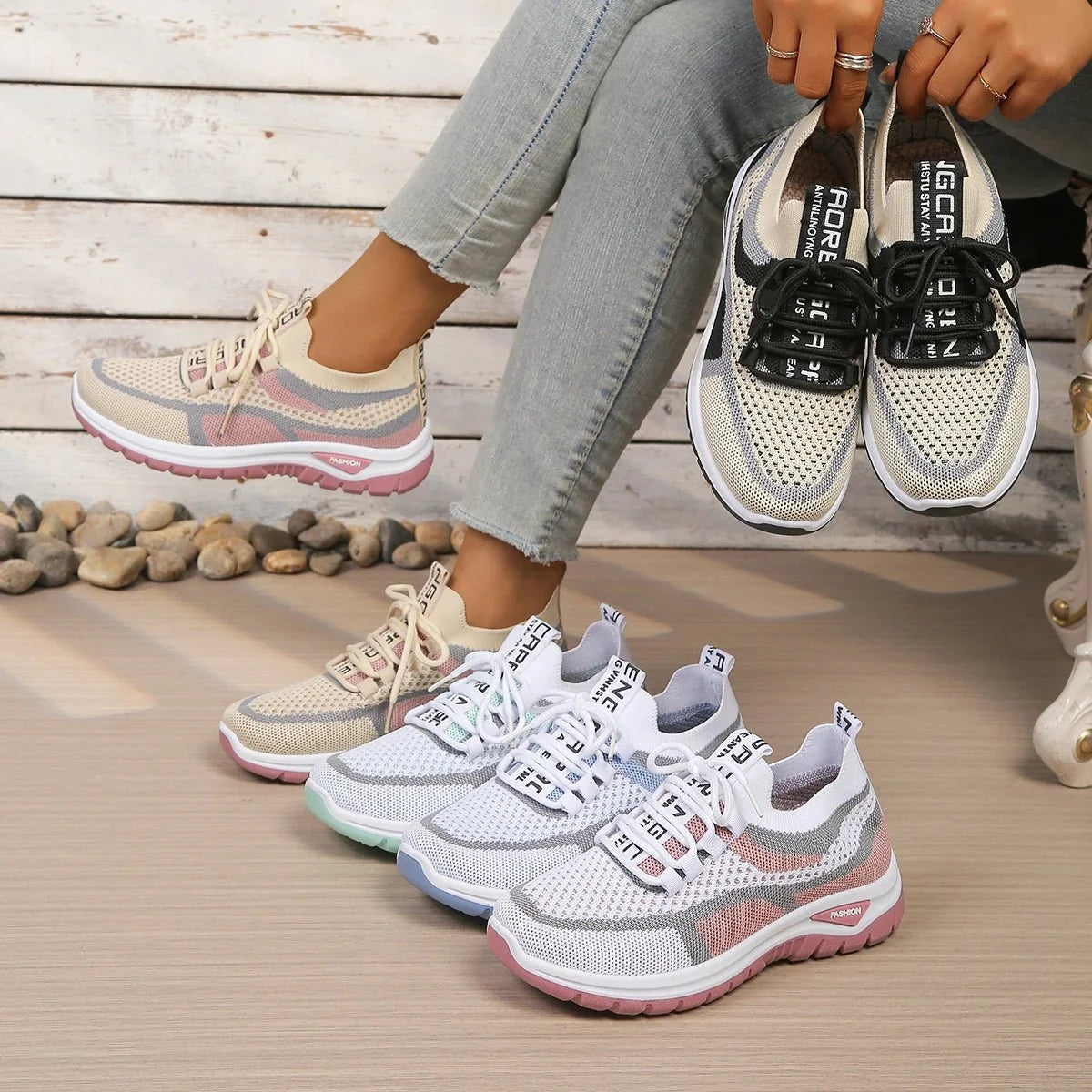 Women's Two-Tone Casual Sneakers | Lace-Up Fabric Low-Top Shoes | Summer 2026 - TrendLux Wear