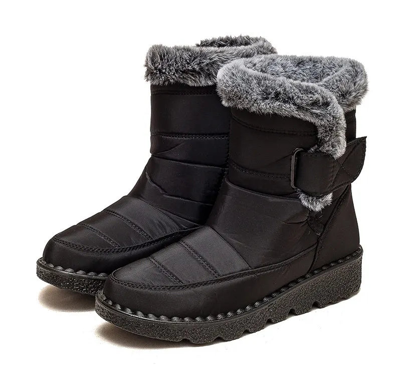 Women’s Mid-Calf Fur Lined Snow Boots – Warm Winter Walking Boots with Hook & Loop