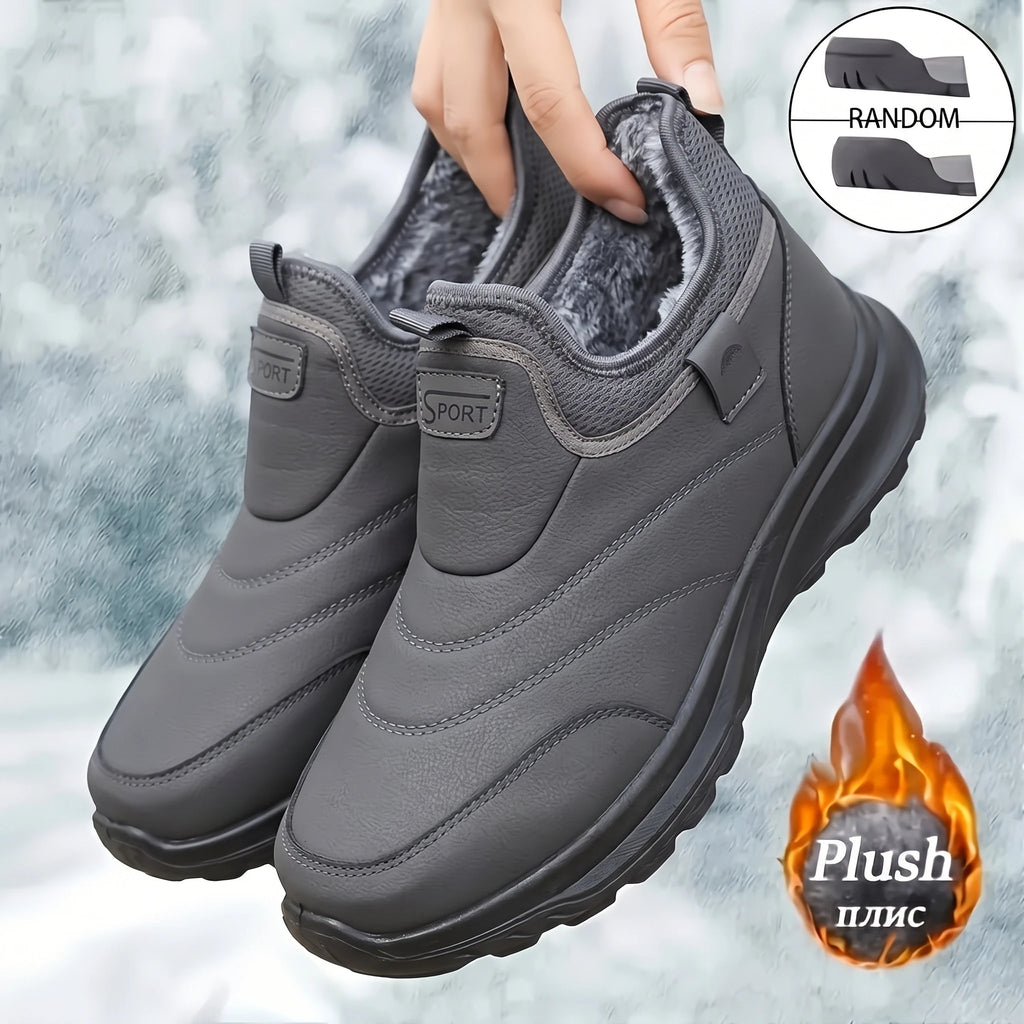 Men's Waterproof Slip-On Winter Snow Sport Shoes – Plush Lined Thick Heel