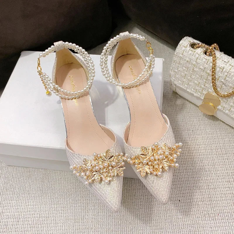 TrendLux Women's Pointed Toe Metal Beaded High Heel Wedding Banquet Pumps