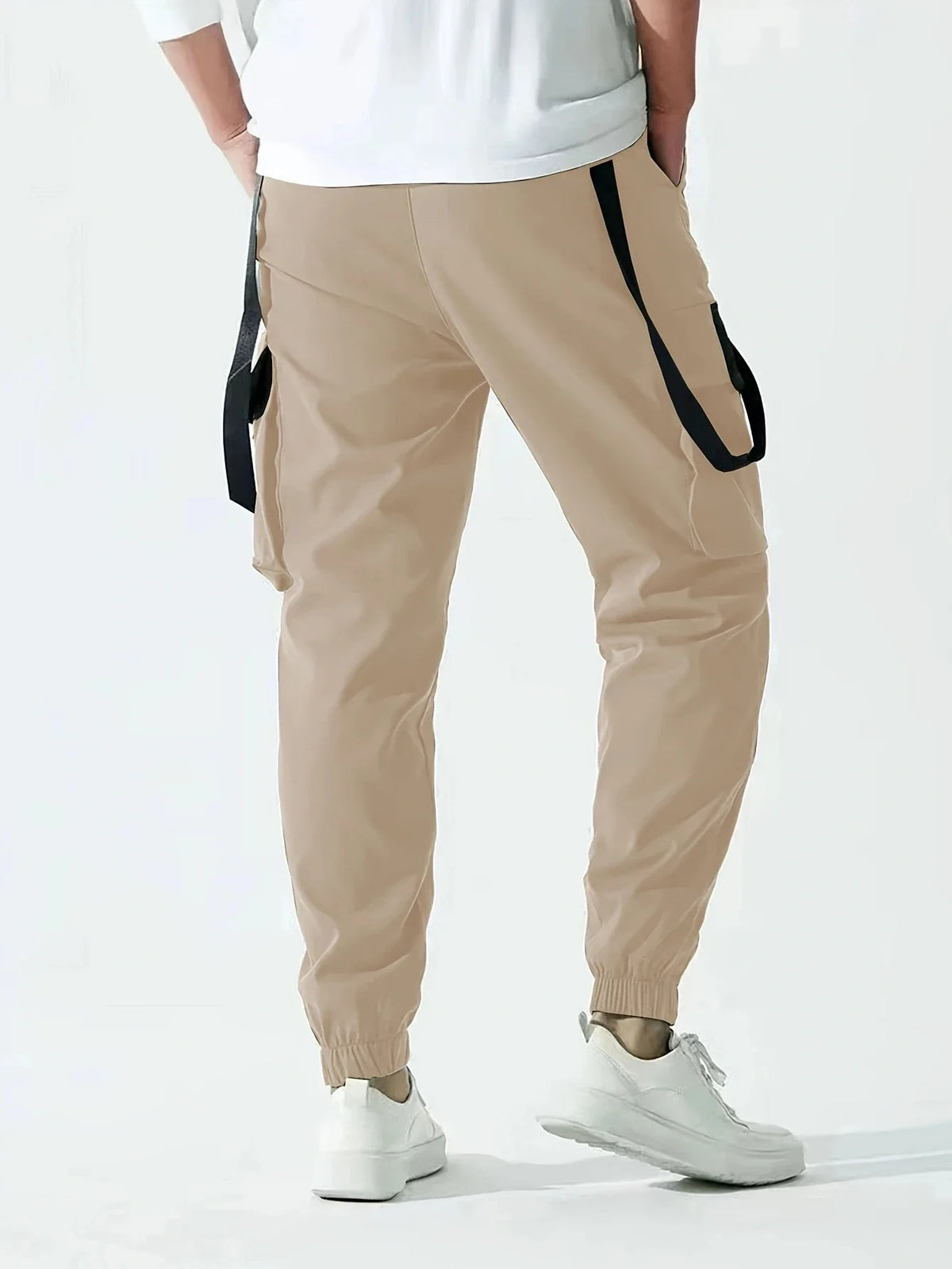 Men's Techwear cargo joggers by TrendLux Wear with drawstring waist, multiple pockets, in various colors, suitable for hip hop style.