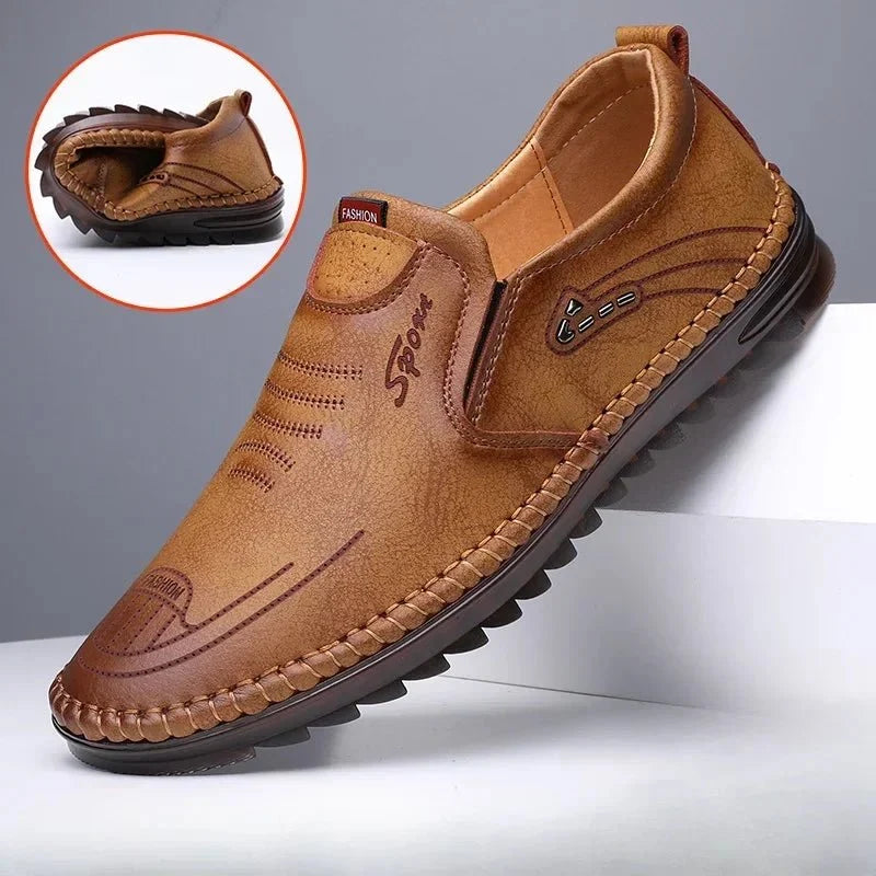 Men's handmade PU leather moccasin sneakers with soft sole and breathable design, casual and business men's loafers by TrendLux Wear.