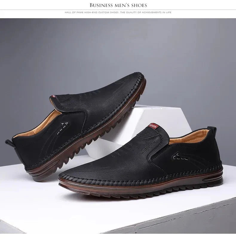 Men's handmade PU leather moccasin sneakers by TrendLux Wear with soft sole, breathable casual and business loafer flats.
