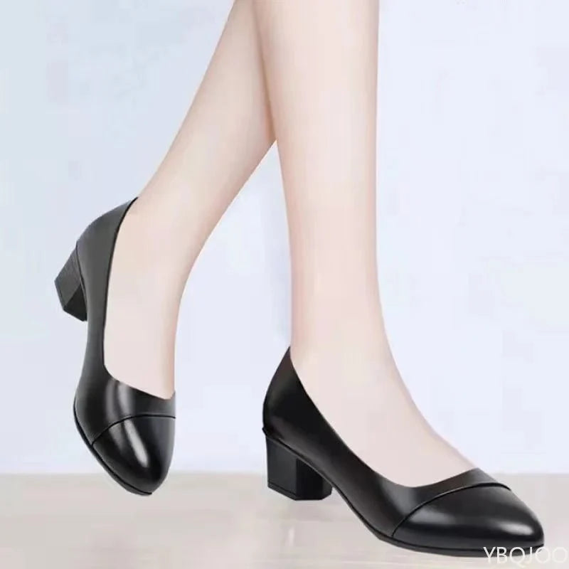 Women's TrendLux Wear mid heel slip-on pumps with round toe, perfect for office work and professional attire.