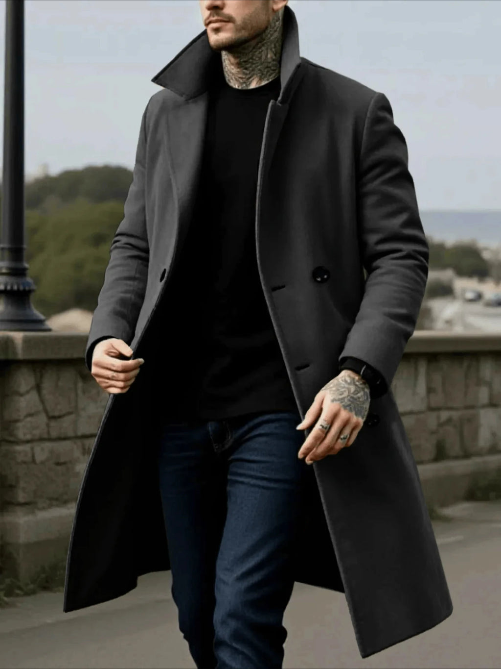 Men's Double Breasted Wool Mid-Length Overcoat – Warm Lapel Street Coat