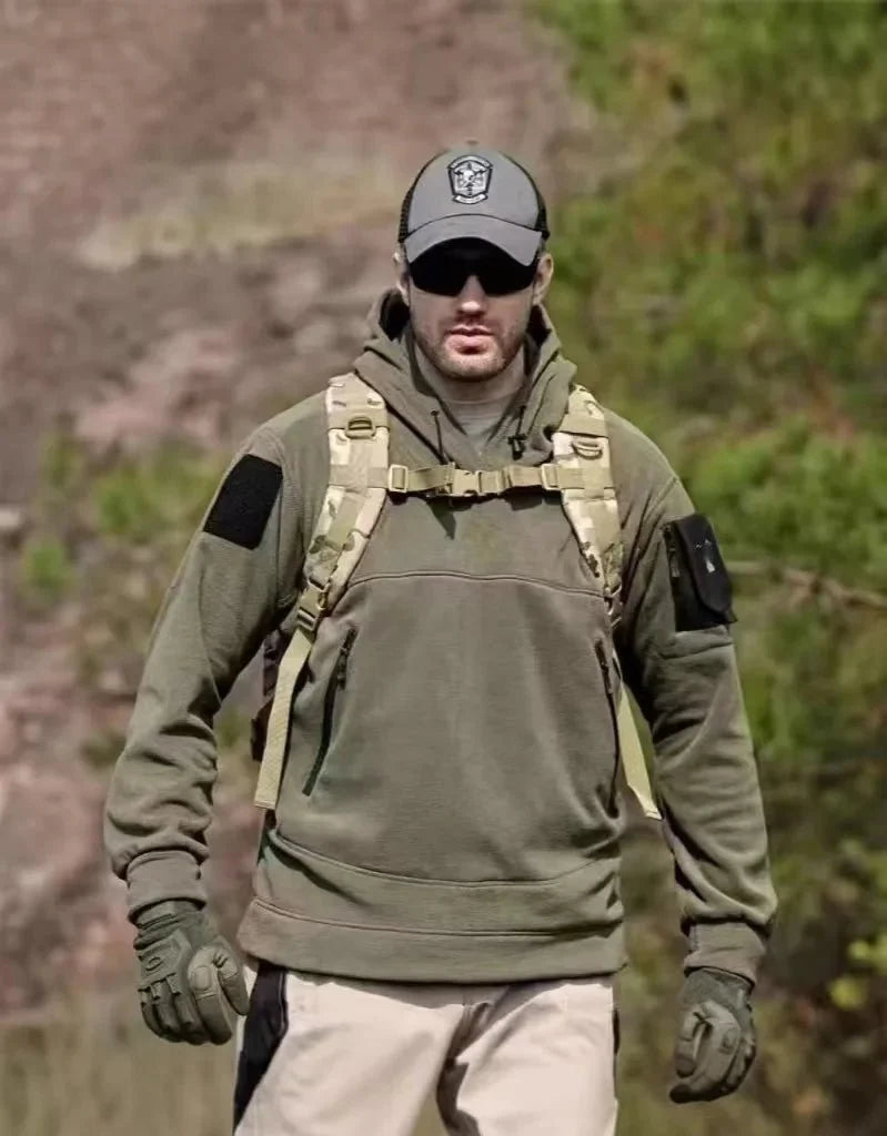 Men's tactical outdoor hoodie by TrendLux Wear, thick fleece sportswear for autumn and winter, available in sizes S to 3XL.