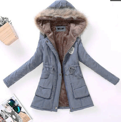 Women’s Military Hooded Puffer Parka – Cotton-Filled Fur-Trimmed Winter Coat