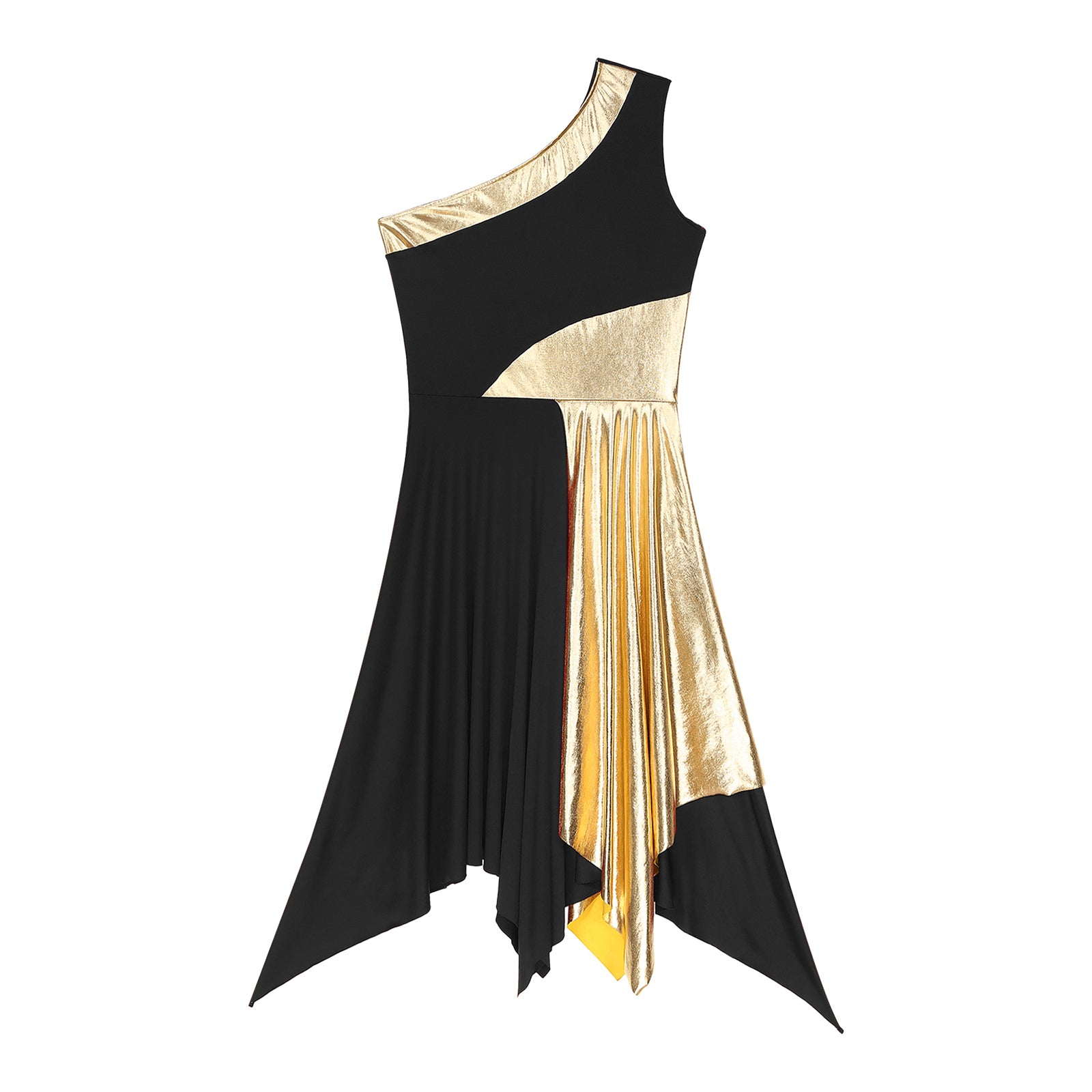 TrendLux Women's Polyester-Spandex One-Shoulder Metallic Lyrical Dance Worship Dress