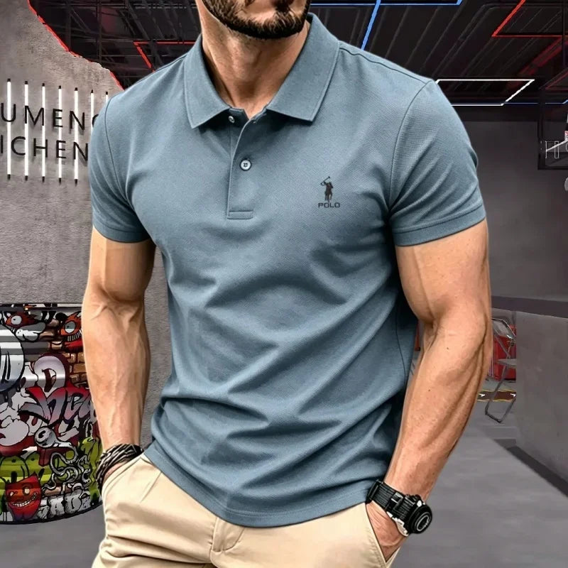Men's Embroidered Cotton Short-Sleeve Polo