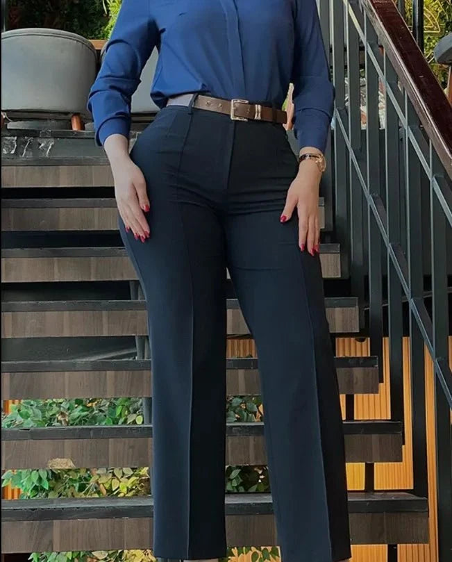 Women's high waist straight leg work pants by TrendLux Wear, featuring a slim fit and elegant design.