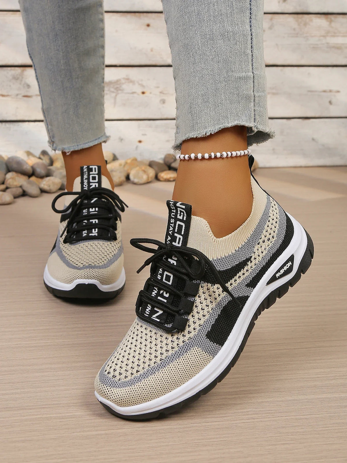 Women's Two-Tone Casual Sneakers | Lace-Up Fabric Low-Top Shoes | Summer 2026 - TrendLux Wear