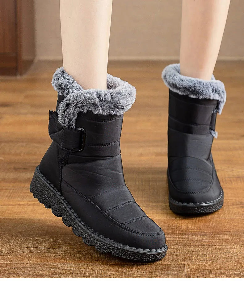 Women’s Mid-Calf Fur Lined Snow Boots – Warm Winter Walking Boots with Hook & Loop