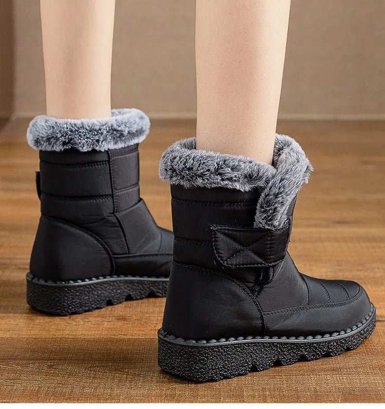 Women’s Mid-Calf Fur Lined Snow Boots – Warm Winter Walking Boots with Hook & Loop