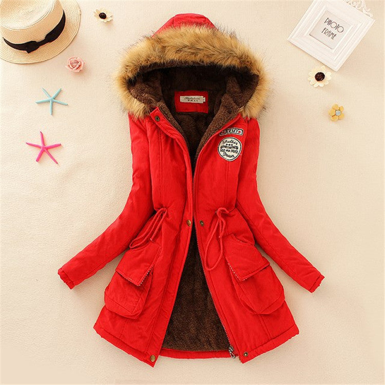 Women’s Military Hooded Puffer Parka – Cotton-Filled Fur-Trimmed Winter Coat