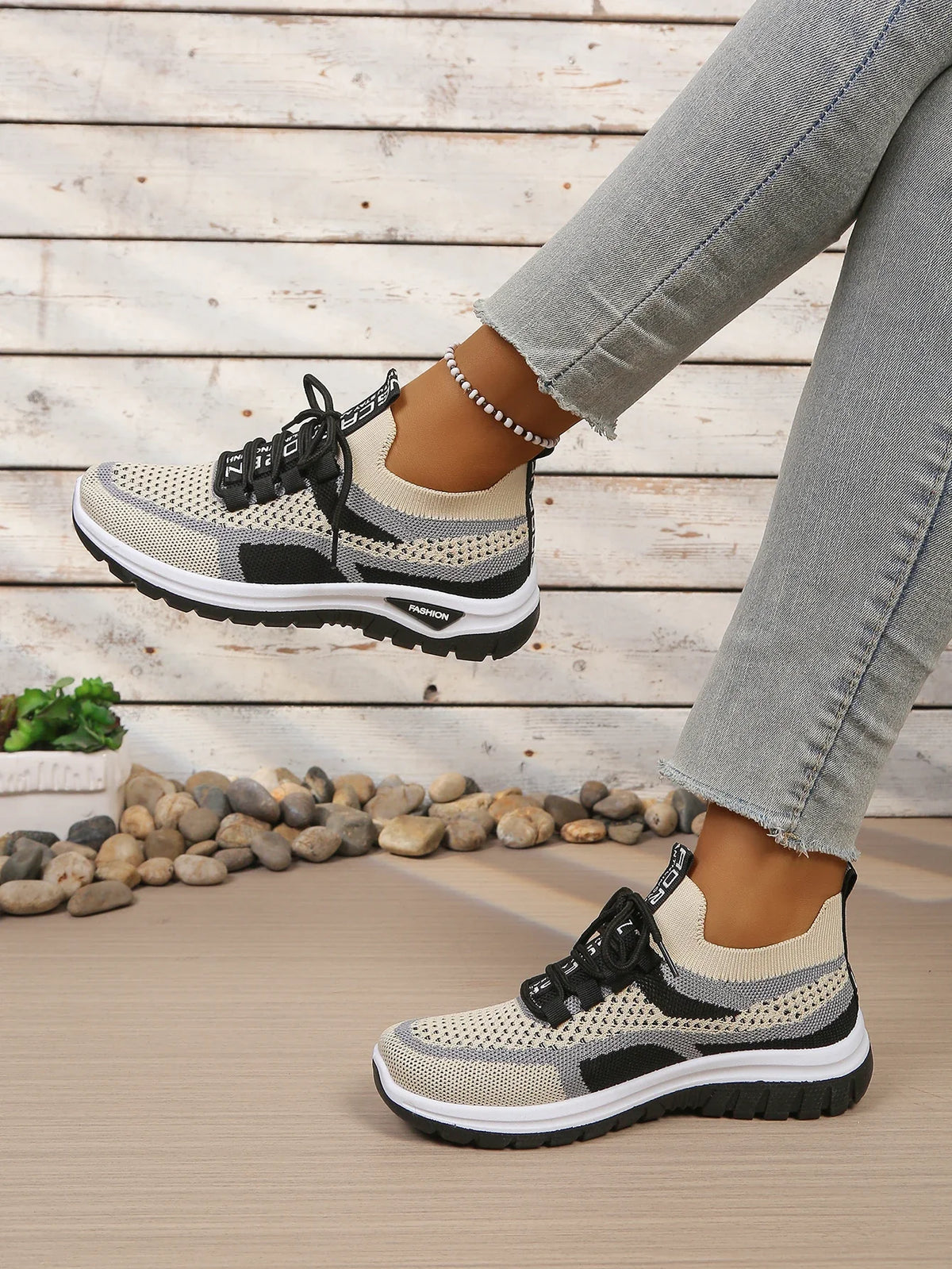 Women's Two-Tone Casual Sneakers | Lace-Up Fabric Low-Top Shoes | Summer 2026 - TrendLux Wear