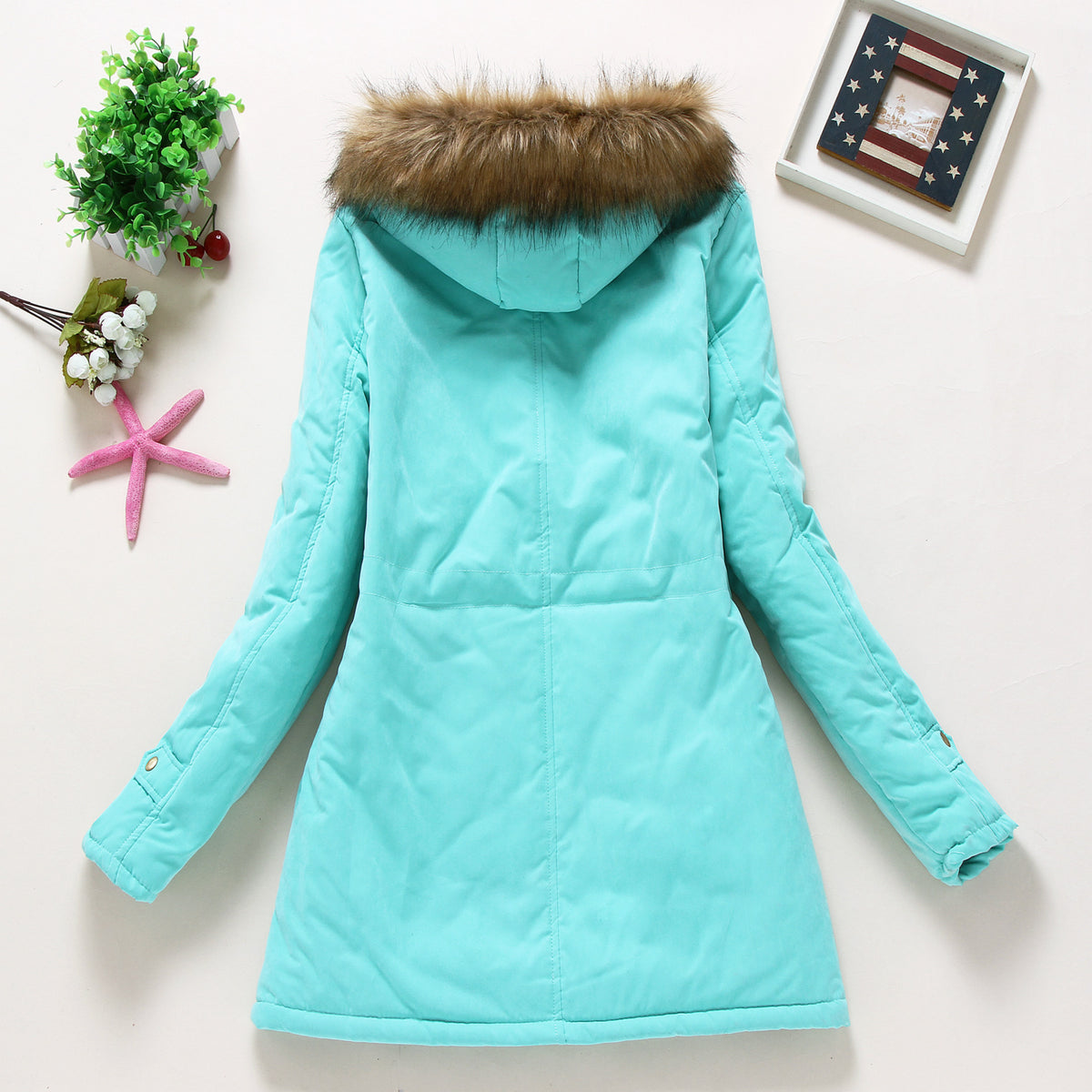 Women’s Military Hooded Puffer Parka – Cotton-Filled Fur-Trimmed Winter Coat