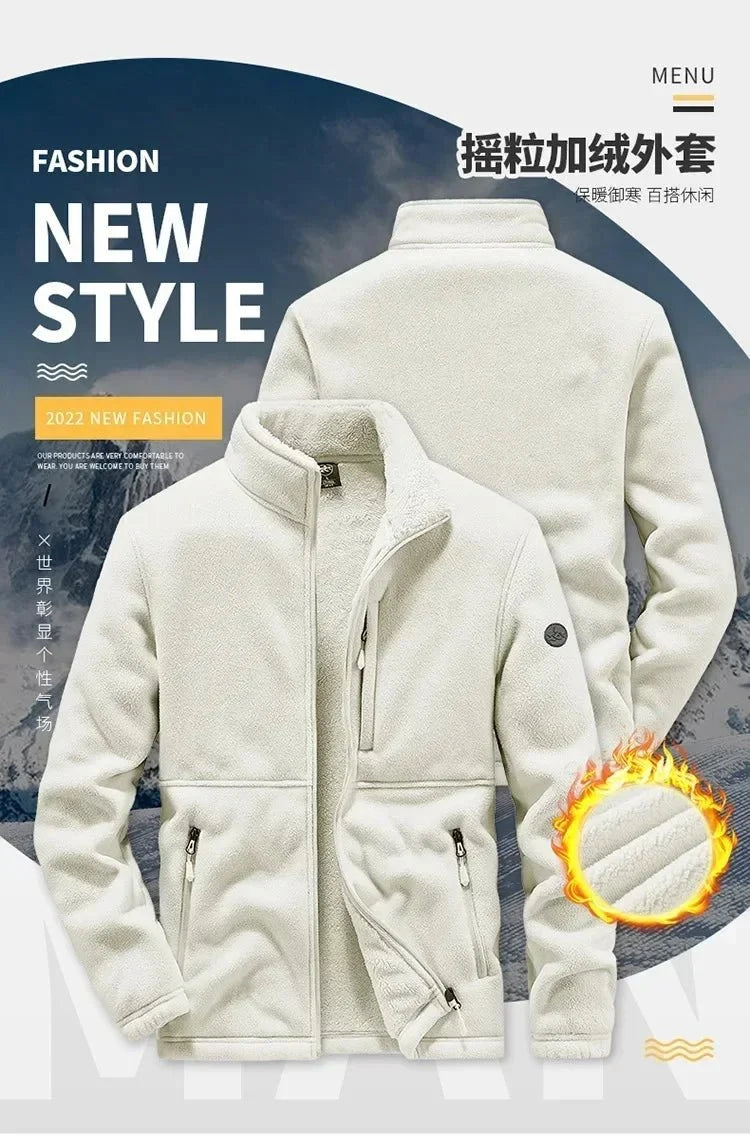 Men's fleece-lined hooded winter jacket by TrendLux Wear, zip-up casual coat in plus sizes S–6XL, front view with hood upright.