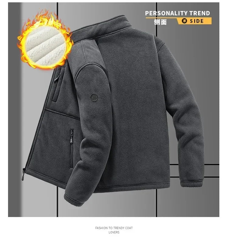 Men's fleece-lined hooded winter jacket by TrendLux Wear, zip-up casual coat in plus sizes S to 6XL, shown in black.