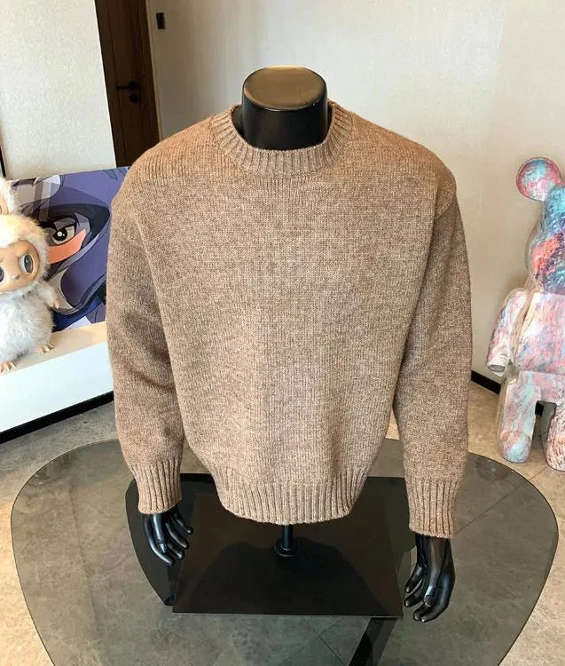 Men's cashmere-blend round neck pullover sweater in five colors by TrendLux Wear, featuring a cozy autumn winter knit design.