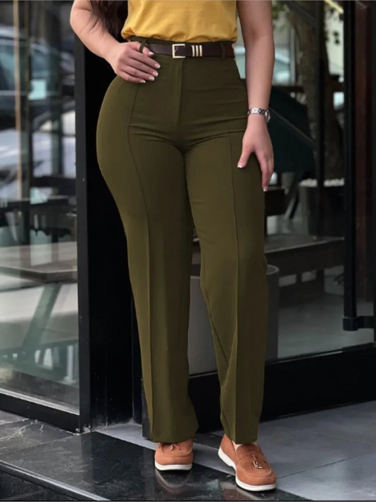 TrendLux Women's High Waist Straight Leg Work Pants – Slim Fit Elegant Trousers