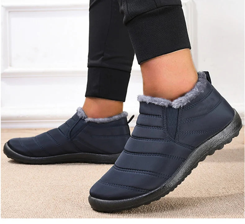 Men's Slip-On Fur Snow Ankle Boots – Warm Winter Plush Footwear