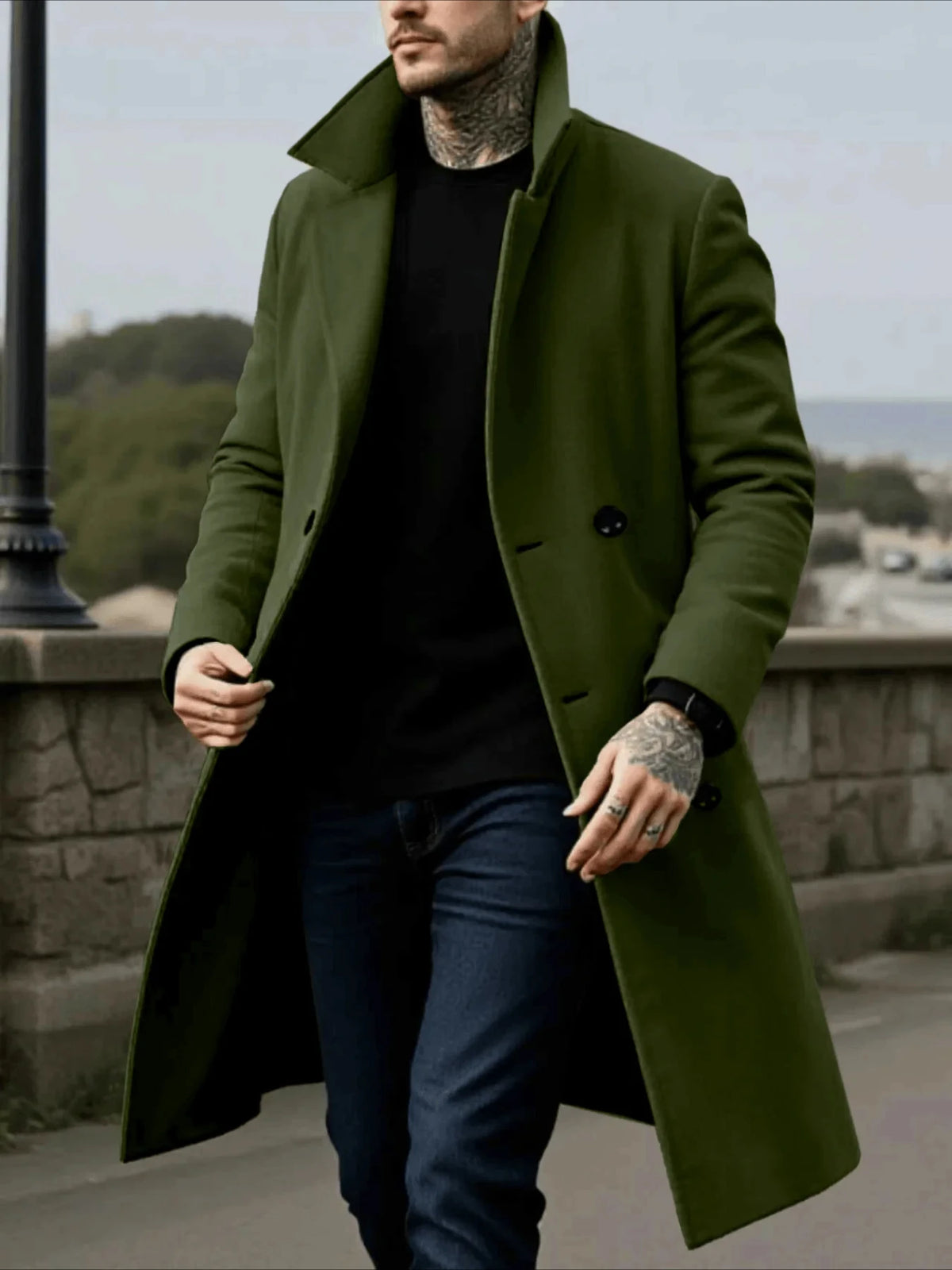 Men's Double Breasted Wool Mid-Length Overcoat – Warm Lapel Street Coat